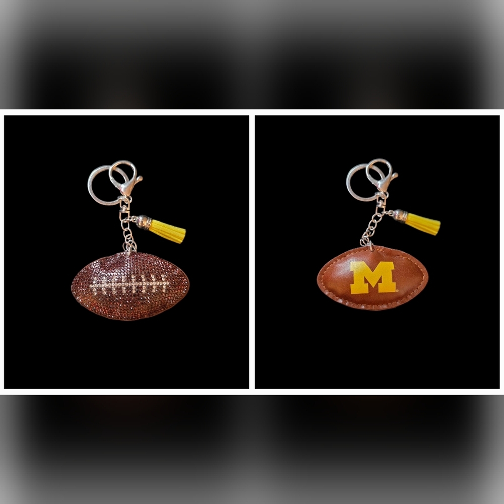 Michigan Wolverines Sparkly Rhinestone Football Bag Charm / Keychain